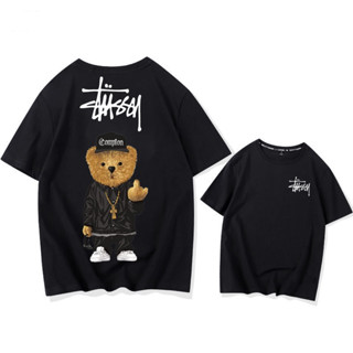 เสื้อยืดแขนสั้น ผ้าฝ้าย ขนาดใหญ่ พิมพ์ลายหมี Stussy สไตล์สตรีท สําหรับผู้ชาย และผู้หญิง