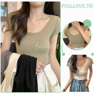 Fulllove เสื้อยืดลําลอง แขนสั้น คอยู เซ็กซี่ สีพื้น เข้ารูป แฟชั่นฤดูร้อน สําหรับสตรี