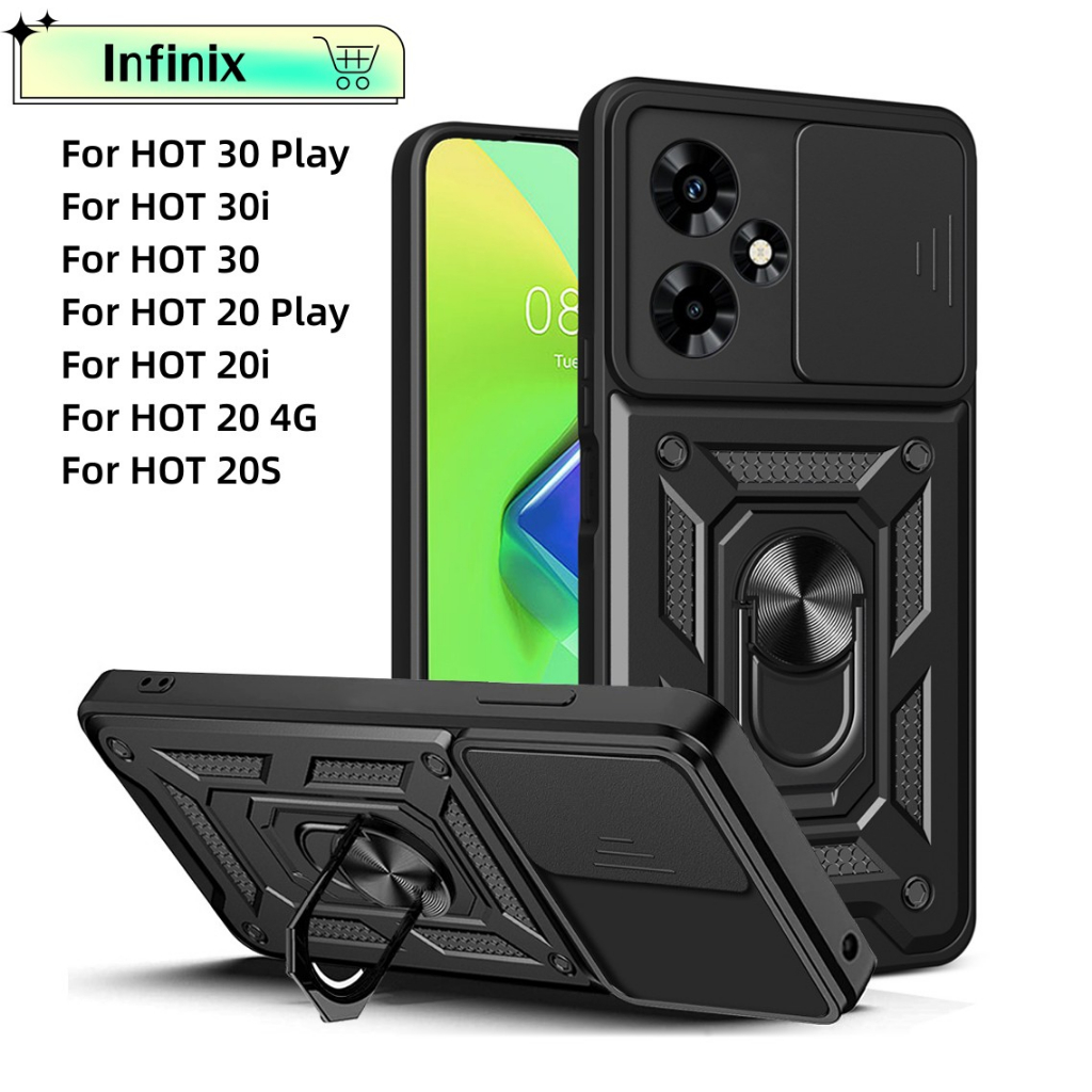 สไลด์เลนส์กล้องเคสกันกระแทก Infinix HOT 60 60i 50 Pro Plus + 50i 40 Pro 30i 40i 30 20i 20S 20 12 11S Play NFC 4Gปลอกแม่เหล็กแหวนปกป้องฝาครอบเชลล์