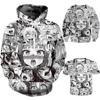 เสื้อยืดพิมพ์ลายการ์ตูน Ahegao Anime 3 D สำหรับผู้ชาย