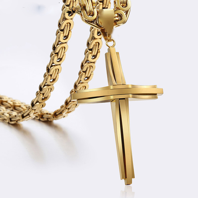 สร้อยคอ จี้ไม้กางเขน ผู้ชาย สีดํา ทอง เงิน คิวบา เชื่อมโยง โซ่ สเตนเลส จี้ สร้อยคอ ผู้ชาย ฮิปฮอป เครื่องประดับ