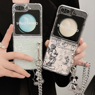 เคสโทรศัพท์มือถือ PC แข็ง กันกระแทก ลายการ์ตูนมิกกี้เมาส์น่ารัก พร้อมสายโซ่คล้อง สําหรับ Samsung Galaxy Z Flip 5 5 G 3in1 Z Flip4 Z Flip 3