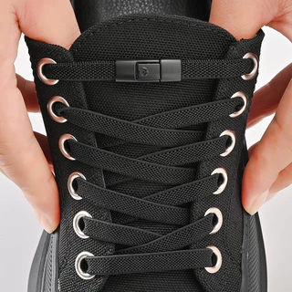 No Tie Shoe Laces Press Lock Flat Laces สําหรับเด็กผู้ใหญ่ กว้าง 8 มม. เทคนิคการผูกเชือกง่าย