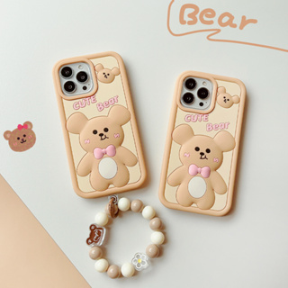 เคสโทรศัพท์มือถือ ซิลิโคนนิ่ม TPU กันกระแทก ลายหมีน่ารัก พร้อมสายคล้อง สําหรับ iPhone 11 11 Pro 12 12 Pro 13 13 Pro 13 Pro Max 14 14 Pro 14 Pro Max