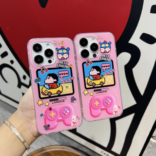 ใหม่ เคสโทรศัพท์มือถือ ลายการ์ตูนชินจังจอมแก่นน่ารัก สีชมพู สําหรับ iPhone 14Pro max case 13Pro max 12Pro max 14Pro 13Pro 12Pro 11 12 13 14 case