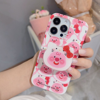 เคสโทรศัพท์มือถือ ลายการ์ตูนหมูสีชมพูน่ารัก พร้อมขาตั้ง สําหรับ iPhone 14Pro max case 13Pro max 12Pro max 14Pro 13Pro 12Pro 11 12 13 14