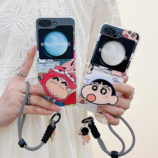 เคสโทรศัพท์มือถือ PC แข็ง กันกระแทก ลายการ์ตูนน่ารัก พร้อมสายโซ่คล้อง หมุนได้ สําหรับ Samsung Galaxy Z Flip 5 5 G 3in1 Z Flip 4 Z Flip 3