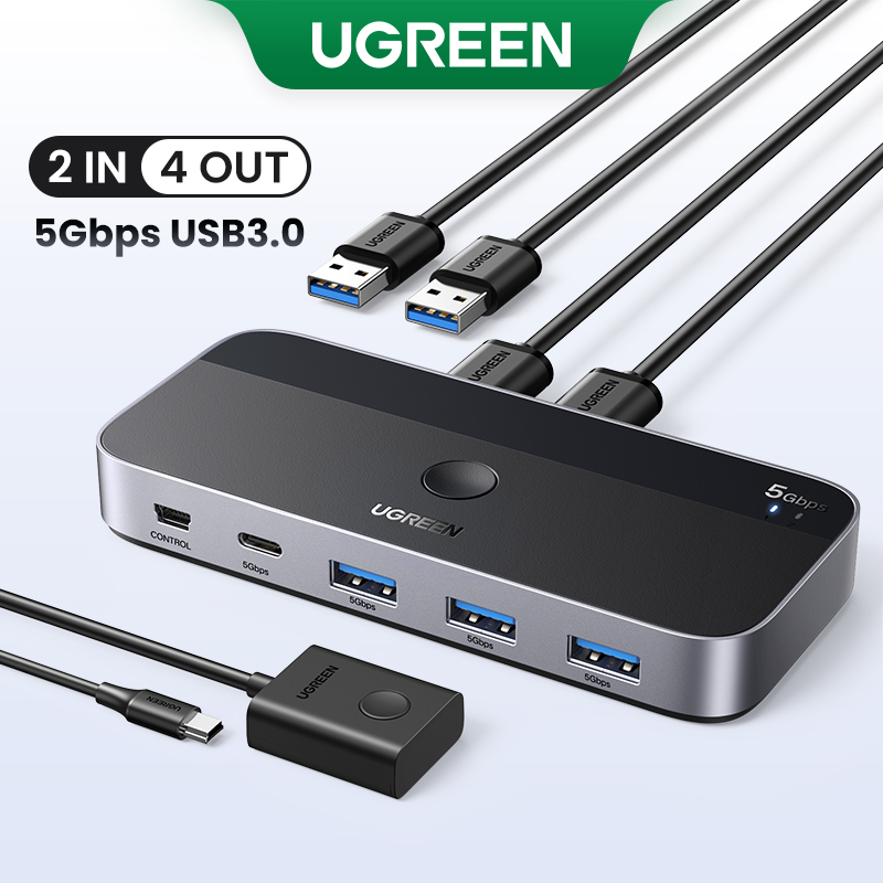 Ugreen สวิตช์ USB KVM USB 3.0 KVM สําหรับเครื่องพิมพ์ เมาส์ คีย์บอร์ด PC 2 ชิ้น แชร์ 4 อุปกรณ์ สวิตช์ USB