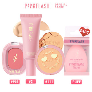 PINKFLASH Face Full Makeup Set High Concealer Foundation + Waterproof BB Cream + Oil Control Pressed Powder + Lasting Blush (With Gift)