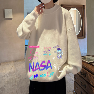 เสื้อกันหนาว คอเต่า ผ้าถัก ทรงหลวม ลาย NASA แฟชั่นฤดูใบไม้ร่วง และฤดูหนาว สําหรับผู้ชาย