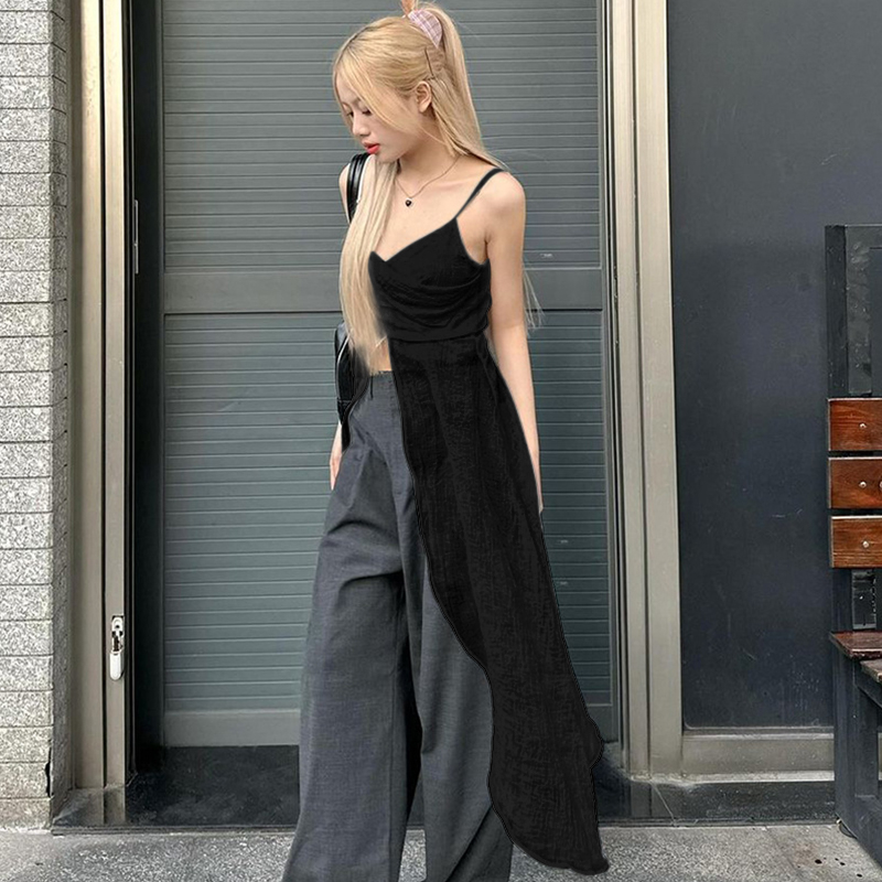 Dre-ผู้หญิงสปาเก็ตตี้สายรัดคอวี Patchwork Slit ฤดูร้อนเสื้อกล้ามสําหรับ Party Club - รูปที่ 3