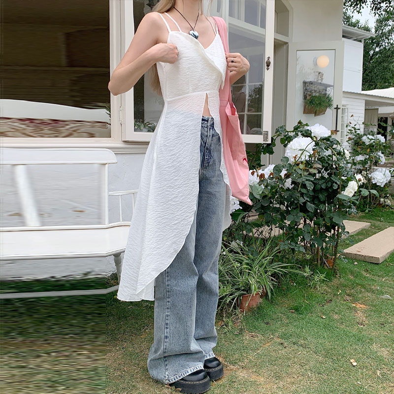 Dre-ผู้หญิงสปาเก็ตตี้สายรัดคอวี Patchwork Slit ฤดูร้อนเสื้อกล้ามสําหรับ Party Club - รูปที่ 4