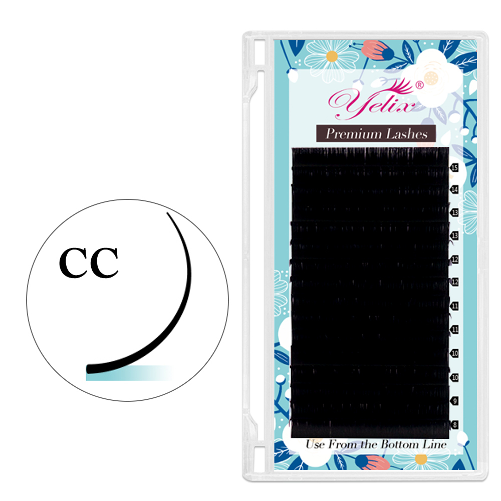 Yelix C+ Curl Classic ส่วนบุคคล Eyelash Extension Lashes Matte Black Professional Salon ใช้ Soft Natural Lashes