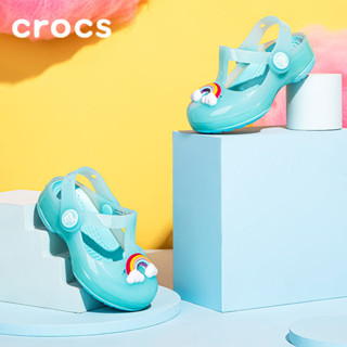 Crocs รองเท้าแตะ EVA PVC กันฝน สีรุ้ง น่ารัก แฟชั่นฤดูร้อน สําหรับเด็กผู้หญิง