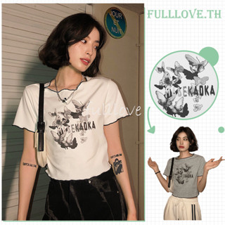 Fulllove ฤดูร้อนใหม่น้องสาวสวมสั้นเสื้อยืดแขนสั้นผู้หญิง Y2K เวอร์ชั่นเกาหลีเสื้อนักเรียนสะดือ