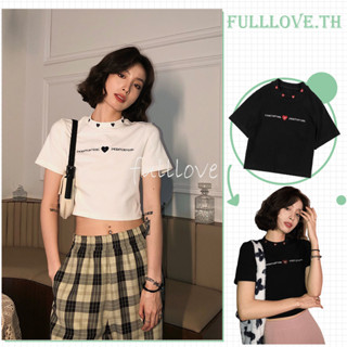 Fulllove เสื้อผ้าแฟชั่นวัยรุ่น เอวลอย embroidery ดีไซน์สุดเท่ห์ เสื้อครอปมินิมอล เสื้อครอปเเฟชั่น เสื้อครอป เสื้อยืดผู้หญิง Y2K crop top