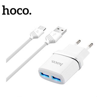 Hoco C12 ชุดที่ชาร์จ USB คู่ 5V 2.4A สายเคเบิล i*P 1 เมตร ปลั๊ก EU สําหรับเดินทาง