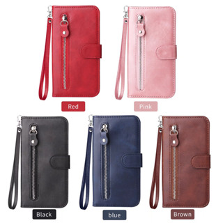 เคสโทรศัพท์มือถือหนัง ฝาพับ พร้อมช่องใส่บัตร และสายคล้องมือ มีซิป สไตล์เรโทร สําหรับ Vivo V21 Y53s Y52 Y71T Y21s T1x Y33s Y33t Y76s Y76 Y75S V21e Y72 Y73 Y21 2021 2022 4g 5g