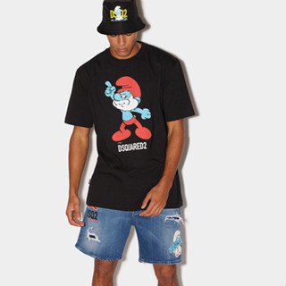 Dsquared2 เสื้อยืดลําลอง พิมพ์ลาย Smurf เข้ากับทุกการแต่งกาย แฟชั่นฤดูใบไม้ผลิ และฤดูร้อน สําหรับผู้ชาย