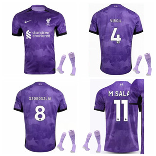 เสื้อกีฬาแขนสั้น ลายทีมชาติฟุตบอล Liverpool Second Away Salah Virgil van Dijk 2023-24