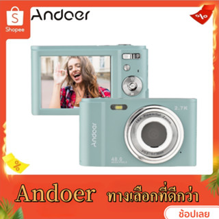 Andoer กล้องดิจิทัล แบบพกพา 48MP 2.7K หน้าจอ IPS 2.88 นิ้ว ซูม 16X โฟกัสอัตโนมัติ ตั้งเวลาได้เอง หน่วยความจําขยาย 128GB ตรวจจับใบหน้า ป้องกันการสั่นสะเทือน พร้อมแบตเตอรี่ 2 ชิ้น สายคล้องมือ