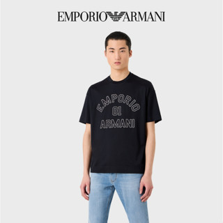 Armani เสื้อยืด คอกลม แขนสั้น พิมพ์ลายโลโก้ monogram สีตัดกัน สําหรับผู้ชาย