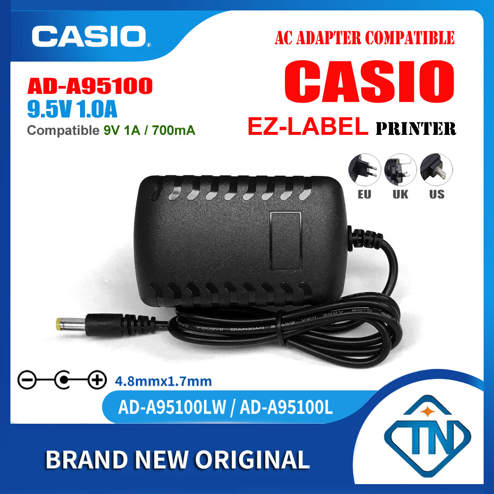 9.5V 1A AC/DC Adaptor AD-A95100 สําหรับ Casio KL-P7/KL-70/KL-100/KL-300/KL-400/KL-430/KL-820/KL-1500/KL-7000 EZ Label แหล่งจ่ายไฟ