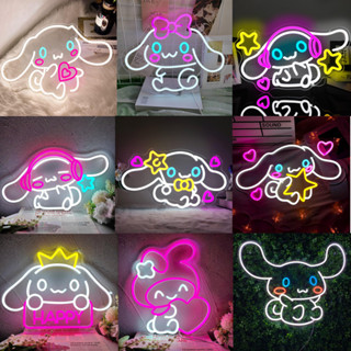 ป้ายไฟนีออน LED ลายการ์ตูนอนิเมะ Cinnamoroll Melody น่ารัก สําหรับตกแต่งผนังห้องนอนเด็กผู้หญิง บ้าน ของขวัญ