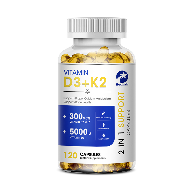 Kexinsh วิตามิน D3K2 แคปซูล 5000iu วิตามิน D3 300mcg K2 สนับสนุนฟัน กระดูก หัวใจ สุขภาพข้อต่อ