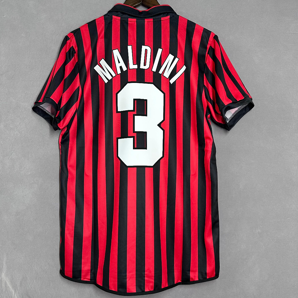 เสื้อกีฬาแขนสั้น 9900 jersey AC Milan home MALDINI ทรงหลวม ระบายอากาศ แห้งเร็ว สไตล์วินเทจ