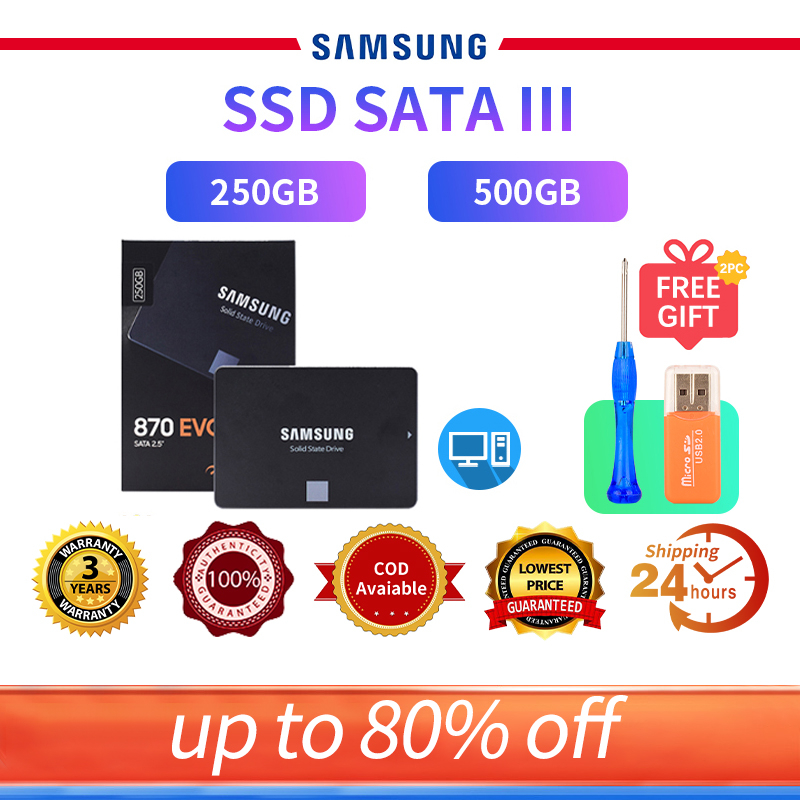 【COD จัดส่ง 24 ชั่วโมง】ฮาร์ดดิสก์ภายใน SAMSUNG 2.5 นิ้ว SATA SSD 870 Evo 500GB 250GB ความเร็วสูง