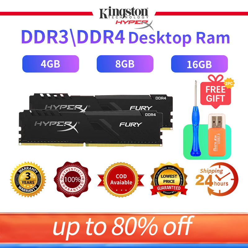 【COD จัดส่ง 24 ชั่วโมง】ใหม่ ของแท้ หน่วยความจําเกม HK Kingston HyperX FURY DDR3 DDR4 PC3 4 RAM 4 8 16GB DIMM 1333 1600 1866 2133 2400 2666 3200MHz 1.2 1.5V 240 288pin