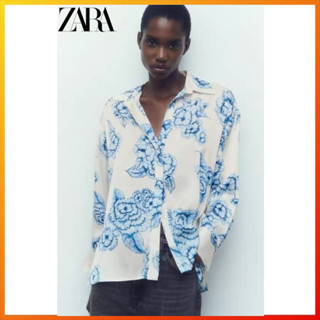 Zara เสื้อเชิ้ต ผ้าซาติน พิมพ์ลายดอกไม้ สําหรับผู้หญิง 8316715 8316715