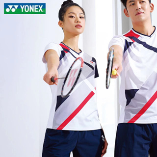 Yonex เสื้อแบดมินตัน แขนสั้น ลายทาง แห้งเร็ว สําหรับผู้ชาย และผู้หญิง