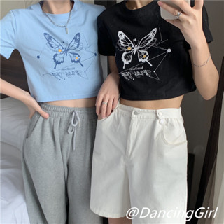 💜Dancinggirl💚⭐️เสื้อยืด คอกลม แขนสั้น พิมพ์ลาย ทรงสลิมฟิต แฟชั่นเกาหลี สําหรับผู้หญิง