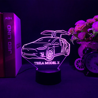 Tesla โคมไฟกลางคืน Led รูปรถยนต์ 3D สําหรับตกแต่งห้องนอนเด็ก