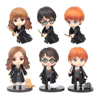 โมเดลฟิกเกอร์ PVC อนิเมะ Harry Potter Harry James Potter Ronald Billius Weasley Hermione Jane Granger Q Version ขนาด 10 ซม. 6 ชิ้น ต่อชุด