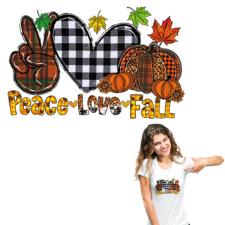 สติกเกอร์ฟิล์มความร้อน ลาย Peave Love Fall Iron On Patch มีกาวในตัว สําหรับตกแต่งเสื้อผ้า Diy