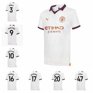 เสื้อกีฬาแขนสั้น ลายทีมฟุตบอล Manchester City Away Haaland De Bruyne Grealish Foden Ruben Dias Bernardo Silva ปี 2023-24