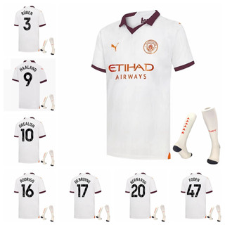 เสื้อกีฬาแขนสั้น ลายทีมฟุตบอล Manchester City Away Haaland De Bruyne Grealish Foden Ruben Dias Bernardo Silva ปี 2023-24