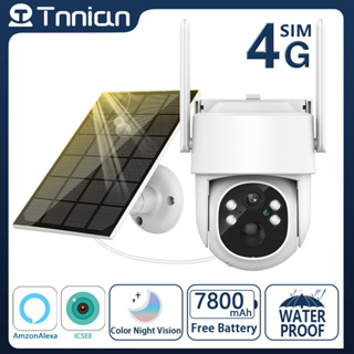 Tnnian กล้องวงจรปิดไร้สาย 5MP 4G ซิมการ์ด แบตเตอรี่ในตัว พลังงานแสงอาทิตย์ Alexa WIFI PIR PTZ IP AI ติดตามมนุษย์ กล้องวงจรปิดไร้สาย แบบชาร์จไฟได้ ICSEE PRO