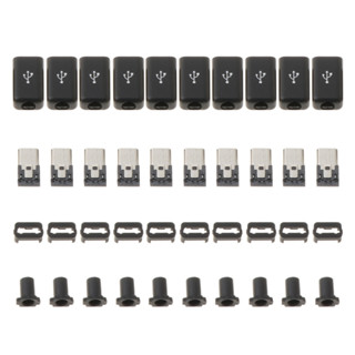 Com* 10 ชุด Micro Usb ประเภทเชื่อมต่อ Male 5 Pin ปลั๊กเชื่อมต่อพร้อมฝาครอบพลาสติก 4 In 1 Diy