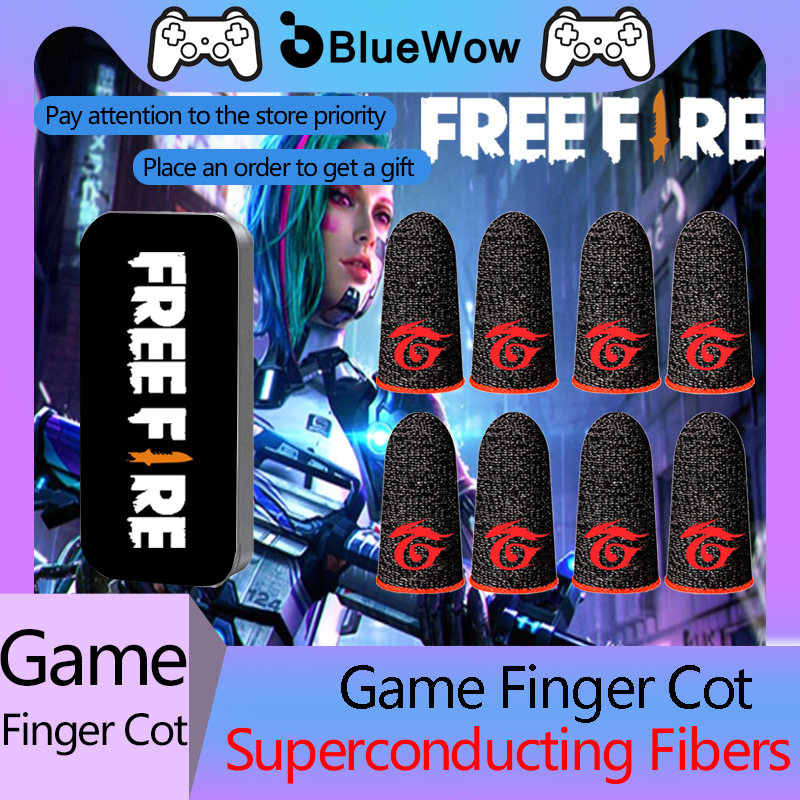 Bluewow Exclusive - ถุงมือเล่นเกม ไฟเบอร์ สีเงิน โลโก้ Ga.re.na สีแดง ป้องกันเหงื่อ สําหรับเล่นเกม Free.Fire