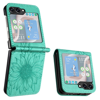 เคสโทรศัพท์มือถือหนัง PU ฝาพับ ลายดอกทานตะวัน สําหรับ Samsung Galaxy Z Flip5 Z Flip4 Z Flip3