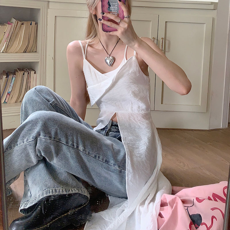 Dre-ผู้หญิงสปาเก็ตตี้สายรัดคอวี Patchwork Slit ฤดูร้อนเสื้อกล้ามสําหรับ Party Club - รูปที่ 5