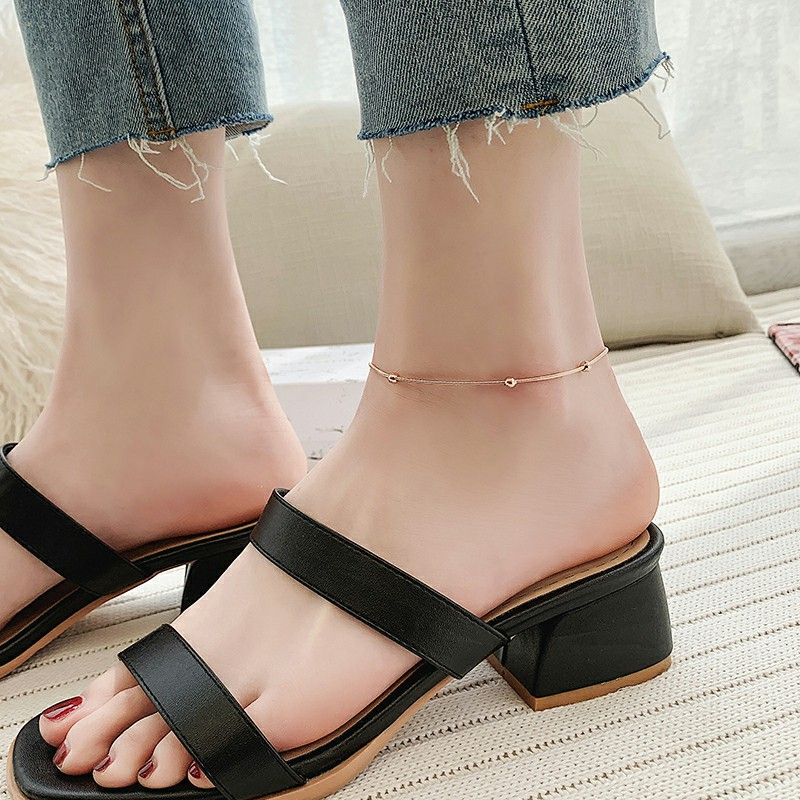 Ht สร้อยข้อเท้าโซ่ สเตนเลส ไทเทเนียม ลูกปัดกลม ไม่ซีดจาง เรียบง่าย เข้ากับทุกชุด สําหรับผู้หญิง - รูปที่ 5