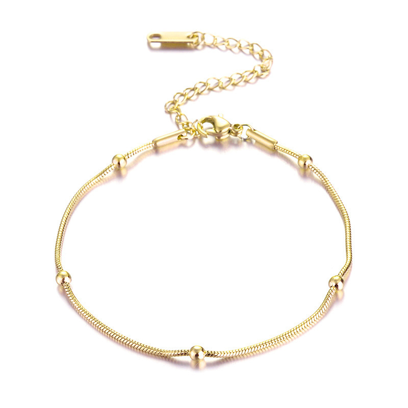 Ht สร้อยข้อเท้าโซ่ สเตนเลส ไทเทเนียม ลูกปัดกลม ไม่ซีดจาง เรียบง่าย เข้ากับทุกชุด สําหรับผู้หญิง - รูปที่ 7