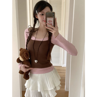 Little Sweetheart Round Neck Strap Tank Top Long Sleeve Two Piece Long Sleeve T-shirt