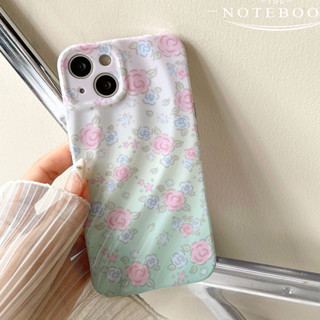 เคสโทรศัพท์มือถือ ซิลิโคน กันกระแทก ลายภาพวาดสีน้ํามัน รูปดอกไม้ สีชมพู สีเขียว ไล่โทนสี สไตล์เรโทร สําหรับ iphone 11 12 13pro 14pro 13 pro max 14promax