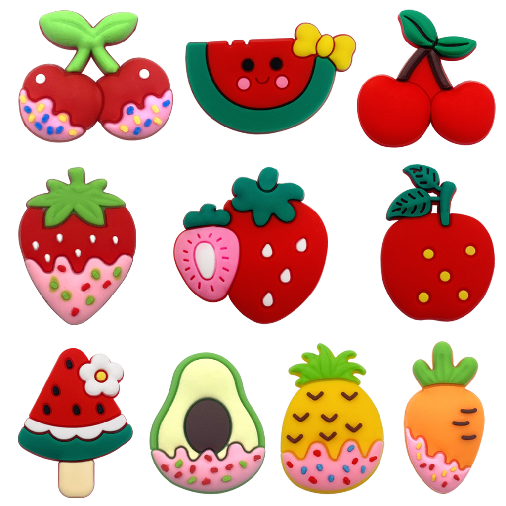 Fruit Series รองเท้า Charms ตกแต่ง PVC พร้อมปุ่ม